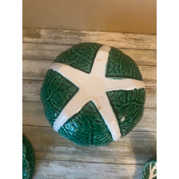 Vintage Green Cabbage Leaf Soup Tureen Set with Ladle - No Maker’s Mark - Picture 3 of 13